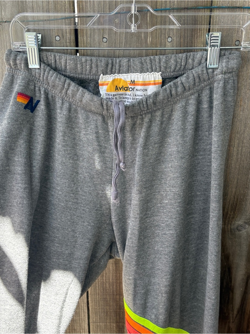 Aviator Nation Gray Joggers with Neon Rainbow Side Stripe - Picture 2 of 10